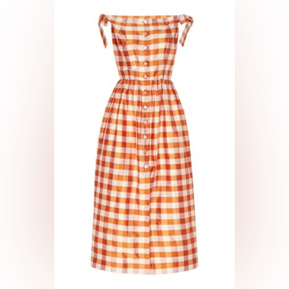 Markarian Orange Gingham Silk Midi Dress Worn Once Size 4